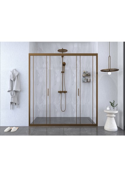 Iskit Duşakabin 197 cm 2 Sabit 2 Sürgü Iki Duvar Arası Bronz Profil 6mm Şeffaf Kabin 197 cm fiyatları