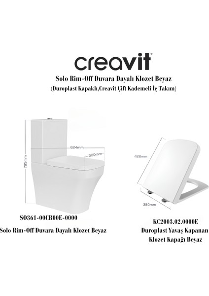 Solo Rim-Off Beyaz Duvara Dayalı Klozet Takım