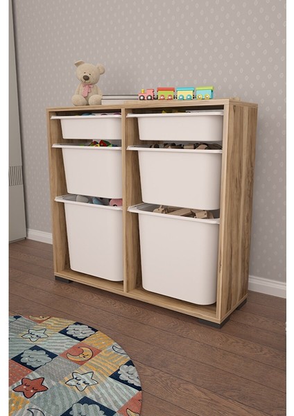 Carla 2 + 2 + 2 Tropik Ceviz Ultra Derin Sepetli Çok Amaçlı Dolap Oyuncak Dolabı modelleri