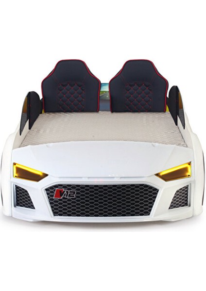 Beyaz Arabalı Yatak V12 Audi Full Ledli Kumandalı ve Müzikli modelleri