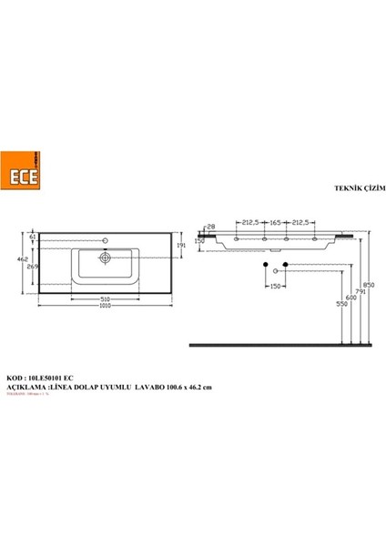 Linea 101 cm Lavabo fiyatları