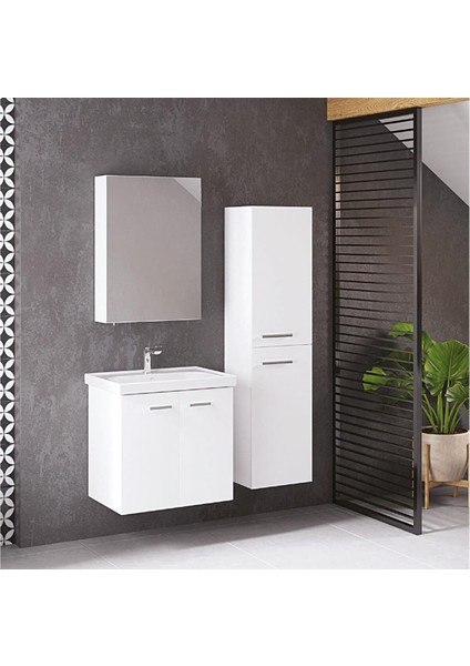 Denko Terra 60 cm Mdf Beyaz Banyo Dolabı Takımı ve Boy Dolabı
