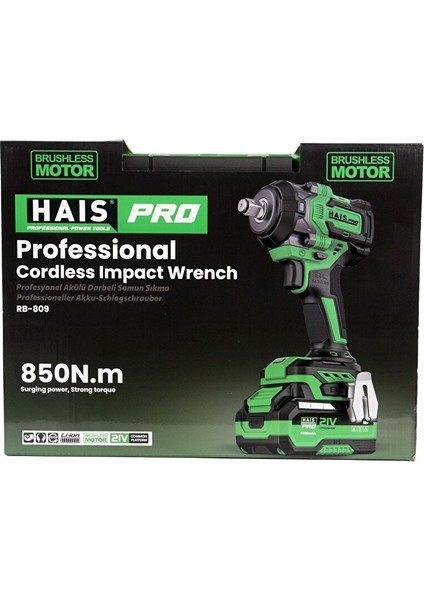 Haispro Profesyonel Darbeli Somun Sıkma 850 Nm 21 V