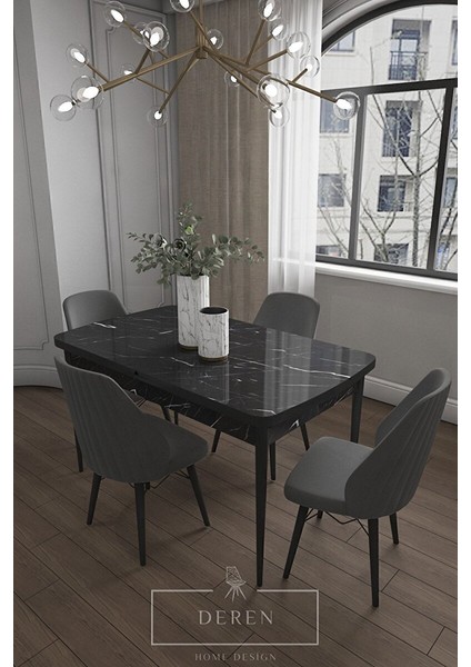 Mabel Serisi, 80X132 Mutfak ve Salon Yemek Masası Takımı + 4 Adet Antrasit Sandalye