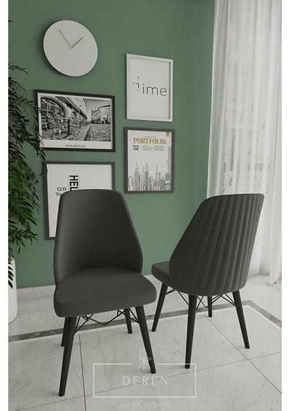 Mabel Serisi, 80X132 Mutfak ve Salon Yemek Masası Takımı + 4 Adet Antrasit Sandalye