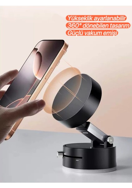 360° Dönebilen Vakumlu Mıknatıslı Telefon Tutucu | Manyetik Araç Tutacağı | Ayarlanabilir Stand, Güçlü Tutuş, Taşınabilir Tasarım