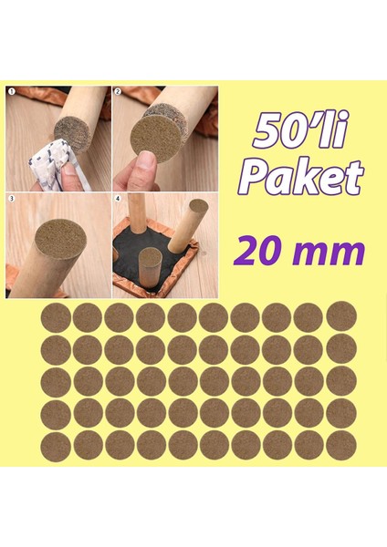 Yapışkanlı Yuvarlak Keçe Masa Sandalye Parke Zemin Ayak Koruyucu Kaydırmaz 20 mm Keçesi (50'li̇ Paket)