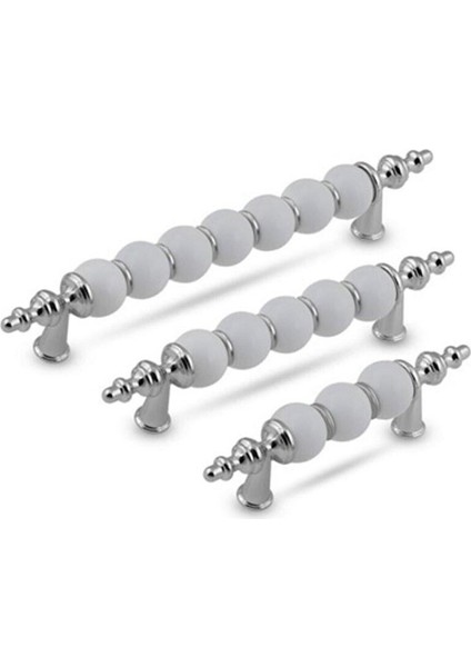 Polimer Boncuk Lüks Modern Dolap Çekmece Kulpları (2 Adet ) 192 mm Krom Boncuk