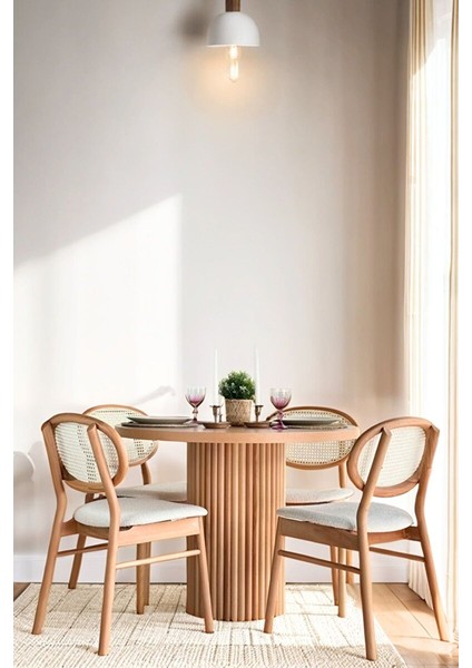 Florina Natural Ahşap Yuvarlak Masa Sandalye Takımı 90X90