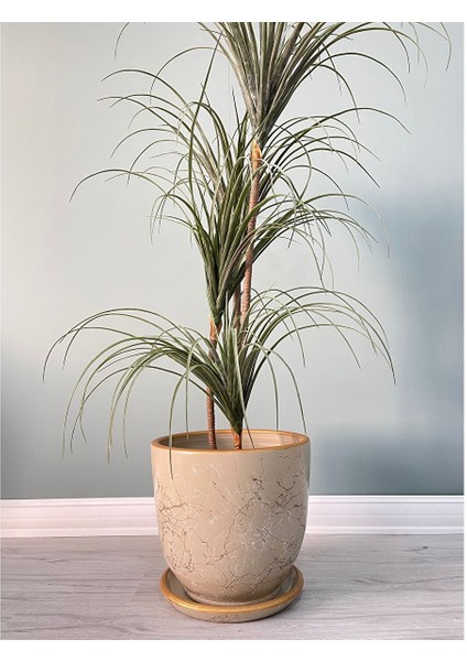 Klasik Saksı Tabaklı 38 cm x 40 cm Lily Taş -Beyaz-Gold Taş Beyaz Gold