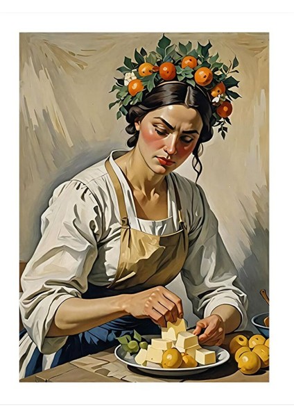 Kahvaltı Hazırlayan Kadın Mdf Tablo 25CMX 35CM 25X35 cm