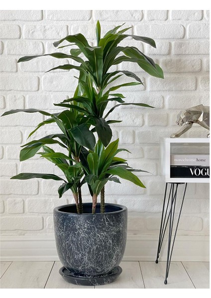 Klasik Saksı Mia Tabaklı 38 cm x 40 cm Antrasit Mermer Desenli
