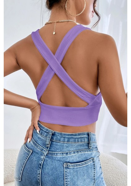 Özel Kadın Siyah Çapraz Sırt Detaylı Şık Crop Top Büstiyer Fırsat!!!