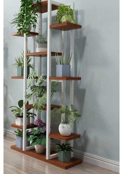 Mion Metal/ahşap Saksılık&çiçeklik Beyaz Kahverengi