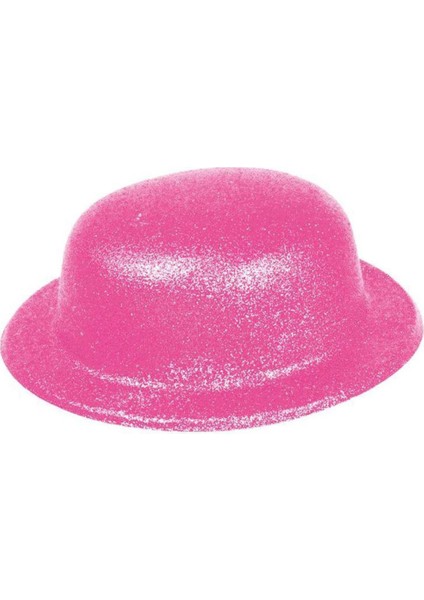 Pembe Renk Simli Melon Yuvarlak Parti Şapkası 24x26 cm