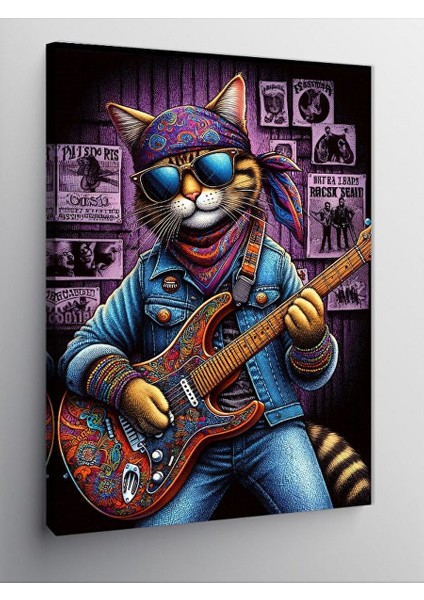 Kanvas Tablo Rock Gitaristi Rakun 50X70 cm