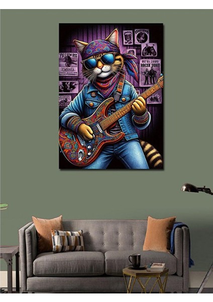Kanvas Tablo Rock Gitaristi Rakun 50X70 cm modelleri