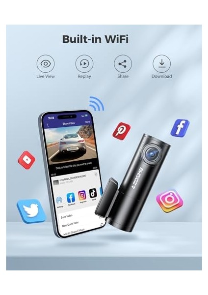 1296 P Çizgi Kamı, Wifi Mini Gizli Araba Kamera Ile, Gece Görüşlü Ses Kontrolü Araç Kaydedici, Wdr, Döngü Kayıt, G-Sensor, Süper Kapasitör (M300)