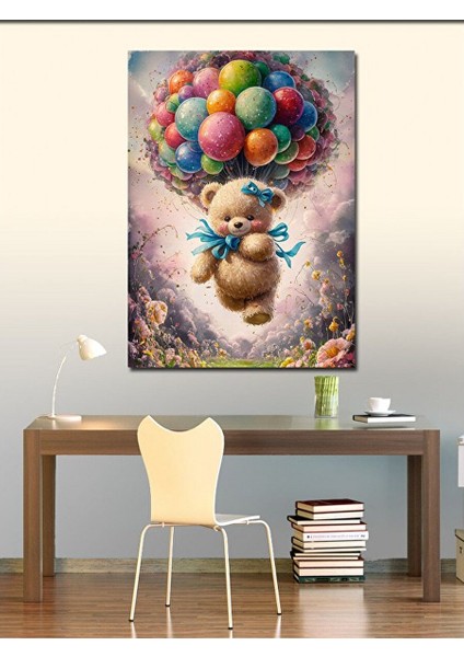 Kanvas Tablo Uçan Balonlar ve Yavru Ayı 70X100 cm modelleri