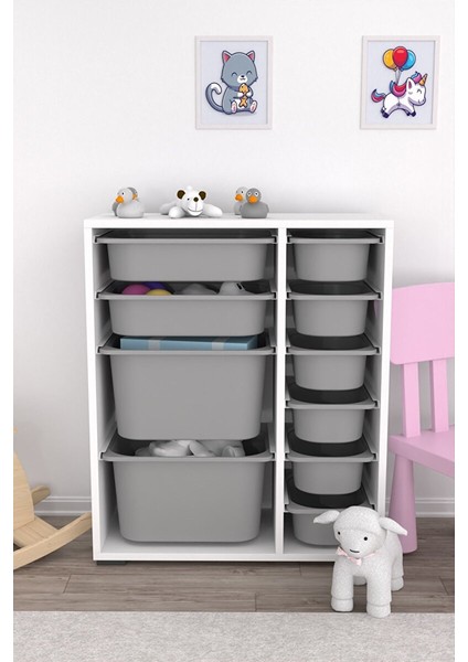 Zen 10 Sepetli Çok Amaçlı Oyuncak Dolabı Gri 2D2K6U