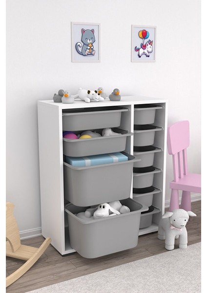 Zen 10 Sepetli Çok Amaçlı Oyuncak Dolabı Gri 2D2K6U fiyatları