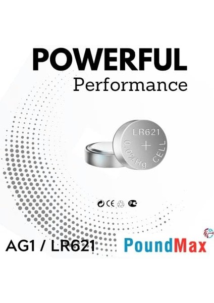 Ag1 (LR621, LR60, 364) 1.5V - Poundmax Alkalin Düğme Piller | 1x 10'lu Paket fiyatları