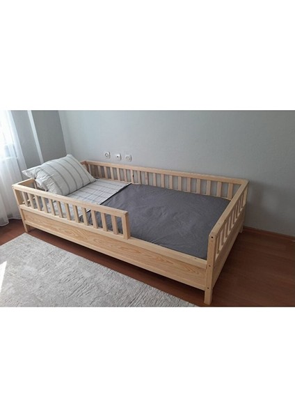 Montessori Çocuk Karyola - Montessori Yatak - Ahşap Karyola - 45 cm Korkuluklu - OPPIPO56 80X180 cm modelleri