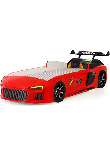 Kırmızı Arabalı Yatak V12 Audi Işıklı Full Plastik