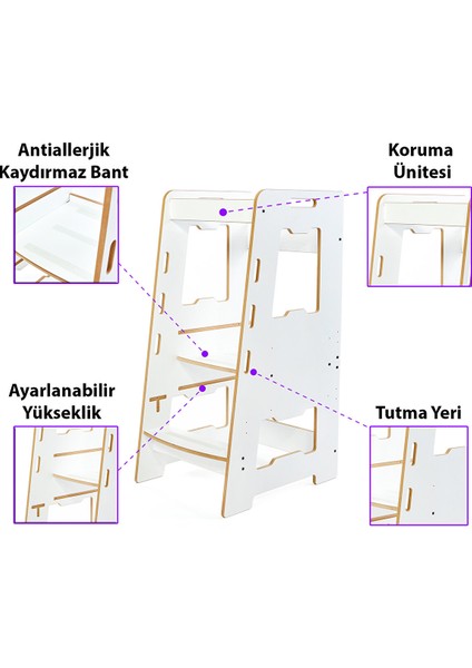 Ahşap Montessori Öğrenme Kulesi / 2-6 Yaş / Beyaz fiyatları
