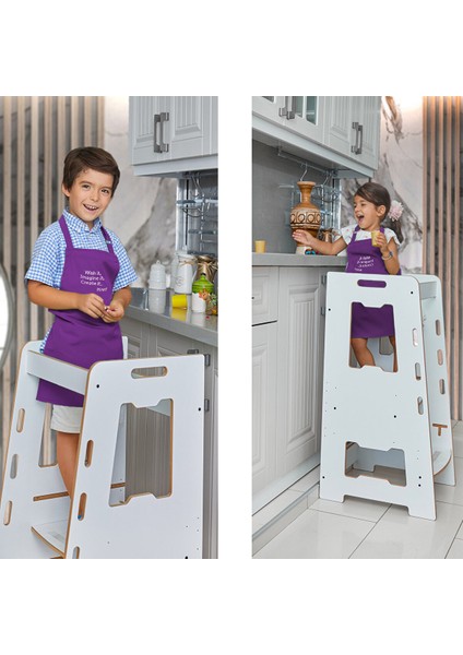 Ahşap Montessori Öğrenme Kulesi / 2-6 Yaş / Beyaz modelleri