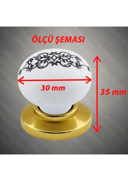 Hanımeli Kulp Beyaz Polimer Düğme Kulp Altın Tablalı Mobilya Mutfak Dolabı Çekmece Kulbu Kulpları