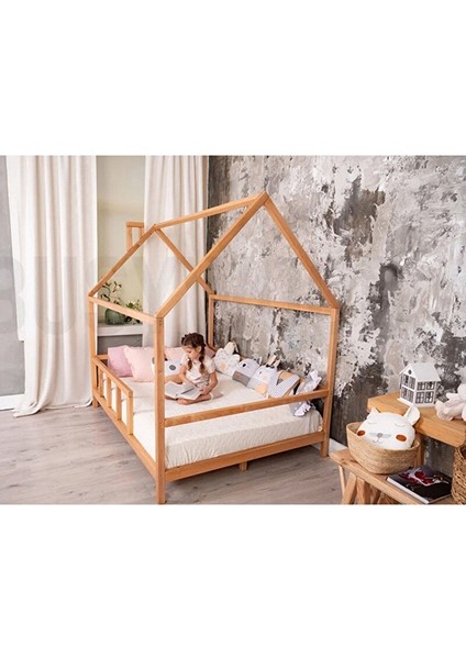 Ahşap Montessori Karyola - Masif Ahşap Karyola - Montessori Çocuk ve Bebek Yatak Opmont-02 100X200 cm fırsatları