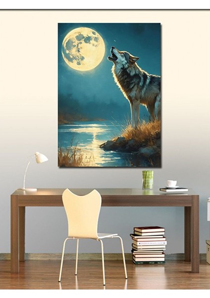 Kanvas Tablo Uluyan Kurt ve Dolunay 70X100 cm fiyatları