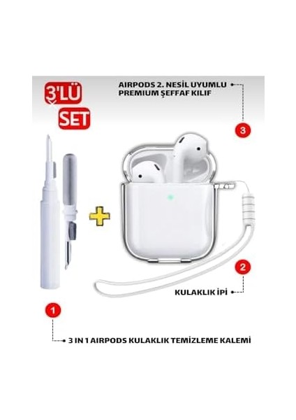 1. Nesil ve 2. Nesil ile Uyumlu 3 In 1 Temizleme Aparatlı Set Kalın Koruyucu Silikon Kılıf - ŞEFFAF3IN1 modelleri
