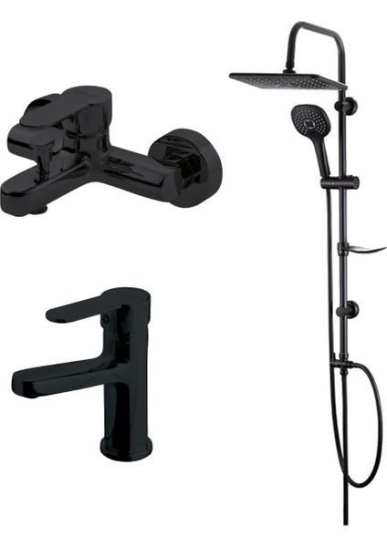 Domino Siyah Lavabo,banyo Bataryası,bold Duş Ünitesi Set