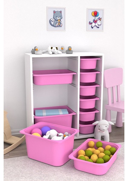 Zen 10 Sepetli Çok Amaçlı Oyuncak Dolabı Pembe 2D2K6U modelleri