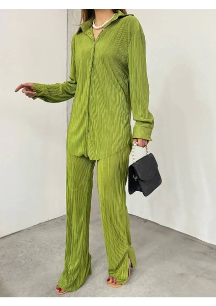 Bayrama Özel Kadın Düşük Omuz Salaş Gömlek ve Yırtmaç Detay Ispanyol Paça Pantolon fiyatları