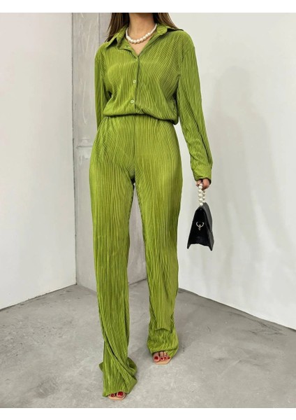 Bayrama Özel Kadın Düşük Omuz Salaş Gömlek ve Yırtmaç Detay Ispanyol Paça Pantolon fırsatları