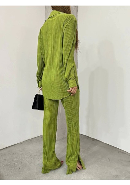 Bayrama Özel Kadın Düşük Omuz Salaş Gömlek ve Yırtmaç Detay Ispanyol Paça Pantolon indirimleri