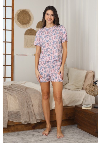 Yaprak Desenli Şortlu Penye Pijama Takımı fiyatları