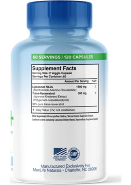 Liposomal Nad+ Trans-Resveratrol 1500 mg - 120 Capsules modelleri