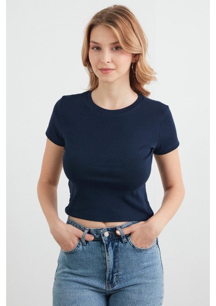 Basic Yanları Stoperli Crop Tişört