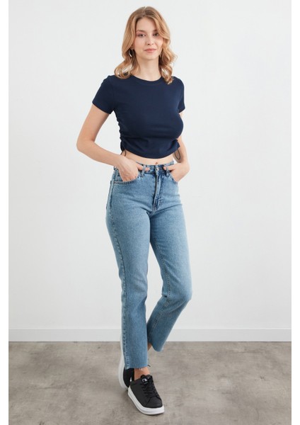 Basic Yanları Stoperli Crop Tişört modelleri