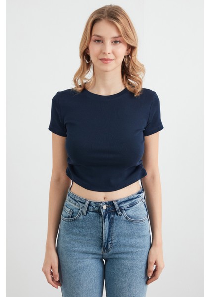 Basic Yanları Stoperli Crop Tişört