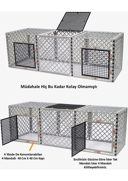 60CM x 180CM x 60CM Üst Kapalı 3 Kapılı Köpek, Kedi, Tavşan Kafesi, 4,5cm Aralıklı fiyatları