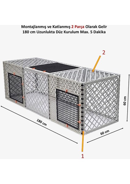60CM x 180CM x 60CM Üst Kapalı 3 Kapılı Köpek, Kedi, Tavşan Kafesi, 4,5cm Aralıklı fırsatları