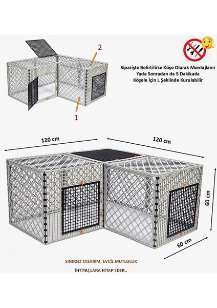 60CM x 180CM x 60CM Üst Kapalı 3 Kapılı Köpek, Kedi, Tavşan Kafesi, 4,5cm Aralıklı indirimleri