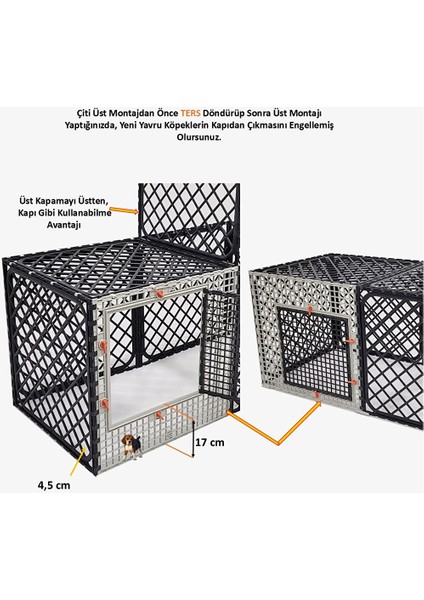 60CM x 180CM x 60CM Üst Kapalı 3 Kapılı Köpek, Kedi, Tavşan Kafesi, 4,5cm Aralıklı