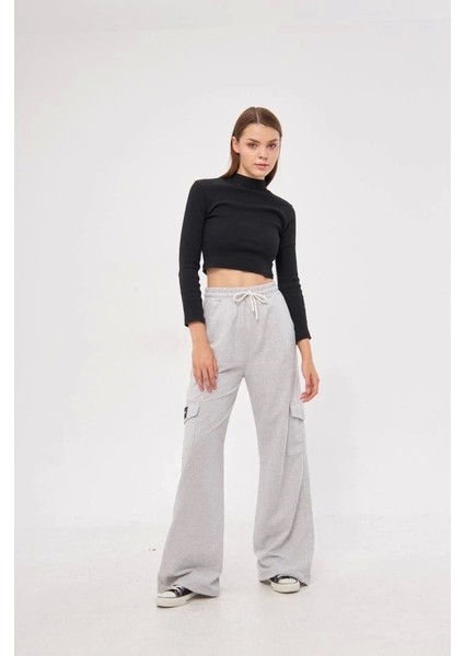 Kargo Cepli Palazzo Oversize Kesim Iki Iplik Bol Paça Eşofman Altı Pantalon - Gri modelleri