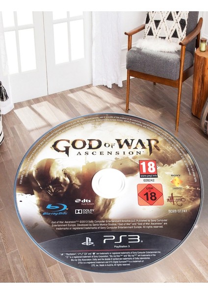 God Of War Ascension Ps3 CD Tasarımlı Halı – Kaymaz Taban, Özel Süngerli Yüzey, Makinede Yıkanabilir